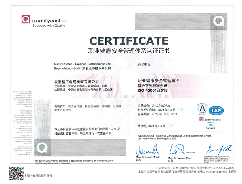 職業(yè)健康安全管理體系認(rèn)證證書
